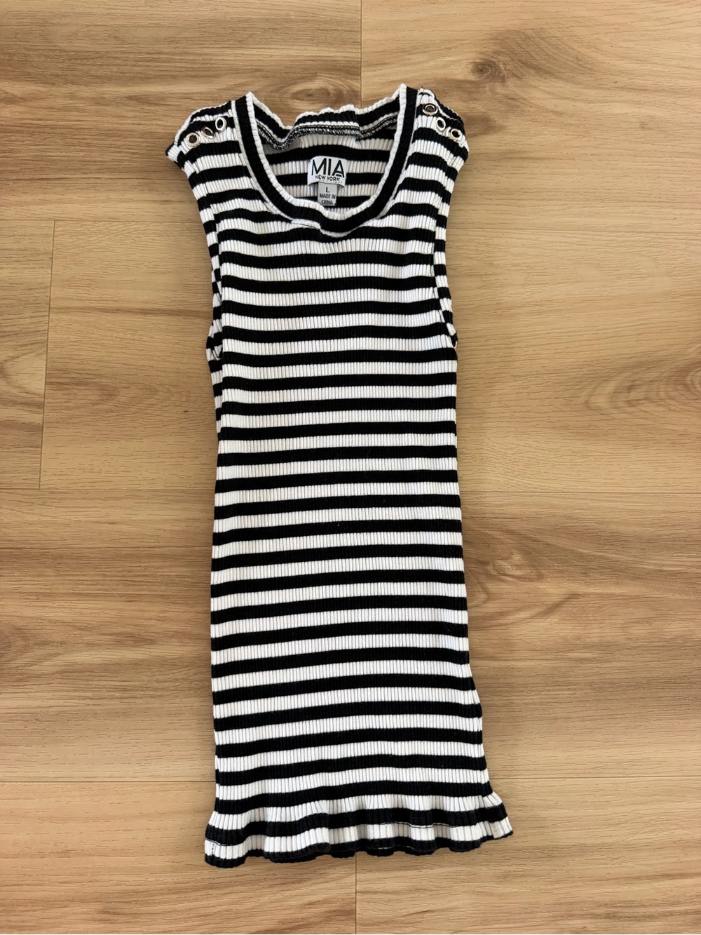 MIA Girls Black and White Striped Ribbed Tank Dress